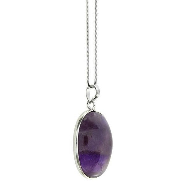 Amethyst pendant for necklace in silver setting, purple
