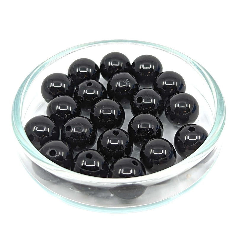 Turmalin (Schörl) Edelstein-Perlen mit Bohrung, 10 Stück (Ø 6mm)