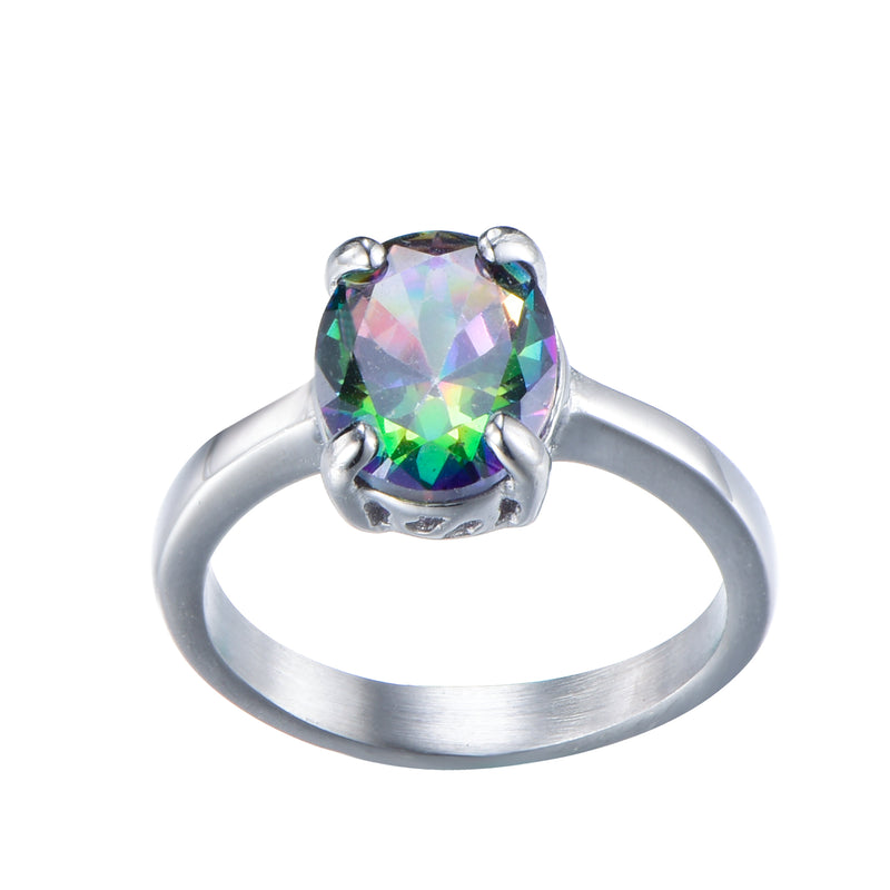 Silberner Ring mit Rainbow-Kristall, Der Lösungsfinder des Hazariel, Ringgröße 9