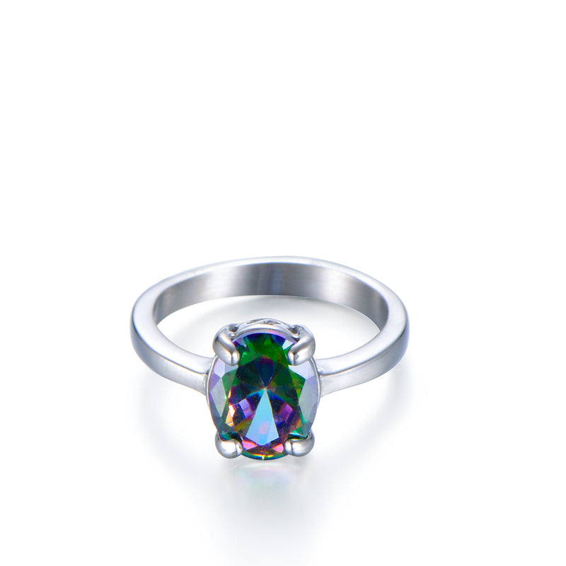 Silver Ring with Rainbow Crystal, The Hazariel Solver, Ring Size 7