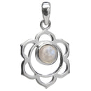 Lotus Anhänger für Halskette mit Mondstein, Sterlingsilber 925 (3 x 2,5 cm)