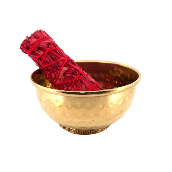 House Cleaning Incense Set: Hammered Brass Bowl and Dragon's Blood Incense Bundle