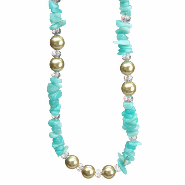 aqasha® Halskette Amazonit, Bergkristall & Perlen - Halskette - Collier (45x1 cm)
