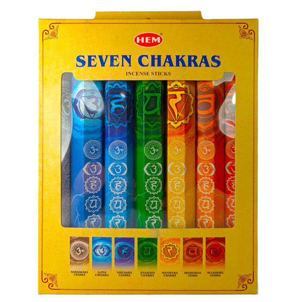 HEM Seven Chakras, 7 Chakren Räucherstäbchen, 7x20 Sticks (140 Stück), 23cm, Brenndauer 40min