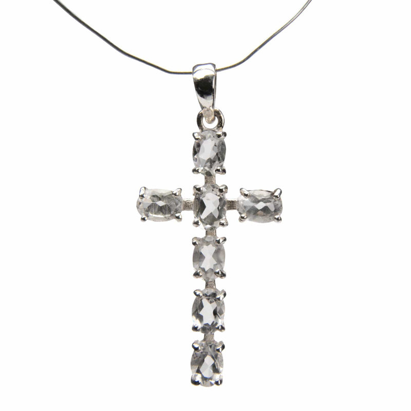 aqasha® Bergkristall, Sterlingsilber 925 - Halskette - Kreuz (4x2 cm)
