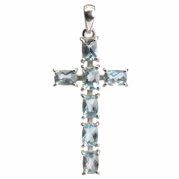 aqasha® Anhänger Blautopas, Sterlingsilber 925 - Halskette - Kreuz (4,2x2,2 cm)