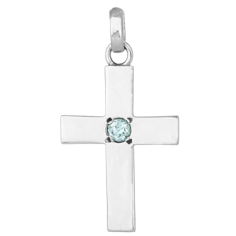 aqasha® Anhänger Blautopas, Sterlingsilber 925 - Halskette - Kreuz Anhänger (4x2,1 cm)