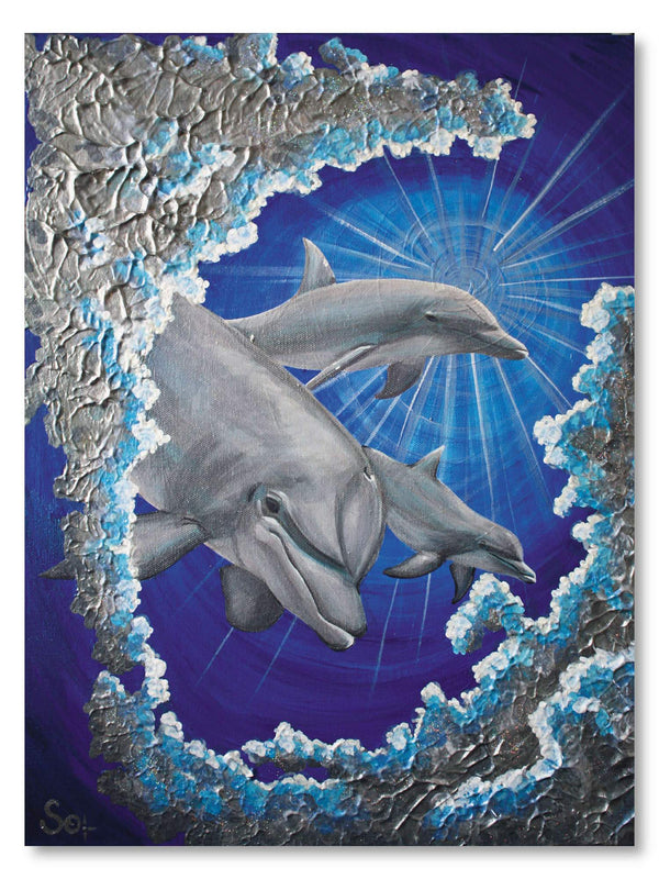 Sonja Ariel von Staden Kunstdruck Leinwand / 40x30 cm Delfinbild: Neugierige Delfine - Kunsdruck
