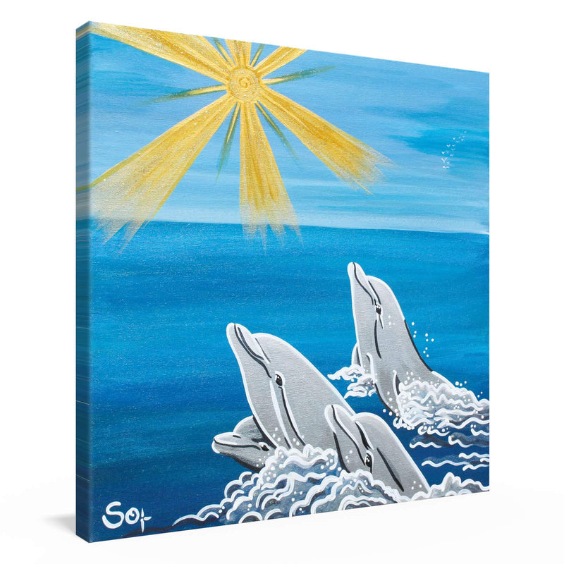 Sonja Ariel von Staden Kunstdruck Leinwand / 20x20 cm Delfinbild: Sonnenbad der Delfine - Kunstdruck