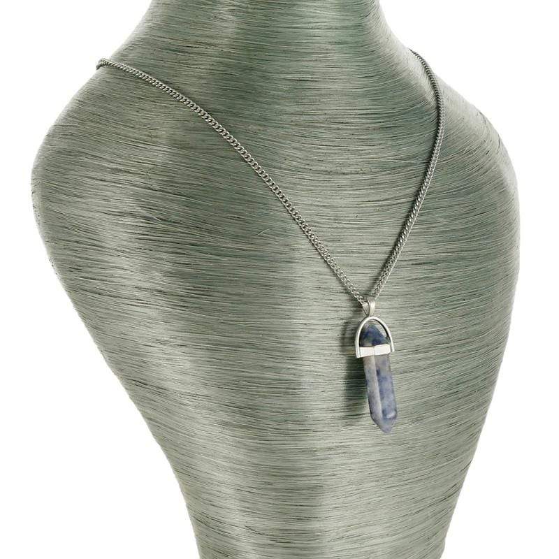 aqasha® Edelstein Halskette mit Anhänger - Ganggestein - Prisma - Grün, Braun (3,8x1 cm)