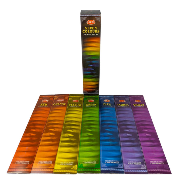 HEM Seven Colours, Sieben Farben Räucherstäbchen, 7x5 Sticks, 20cm, Brenndauer 40min