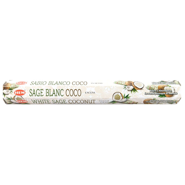 HEM White Sage Coconut, Weißer Salbei Kokosnuss Räucherstäbchen, 20 Sticks, 23cm, Brenndauer 45min