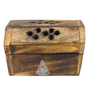 Räucherkegelhalter Holzkiste mit Buddha Motiv