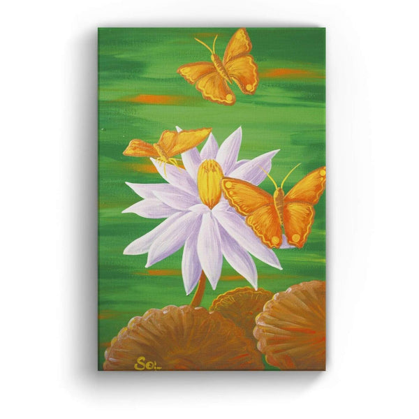 Sonja Ariel von Staden Kunstdruck Leinwand / 40x30 cm Kraftbild: Goldene Lotus Schmetterlinge - Kunstdruck