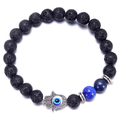 aqasha® Armband Lavastein & Achat blau - Armband - Hand der Fatima (0,8 cm)