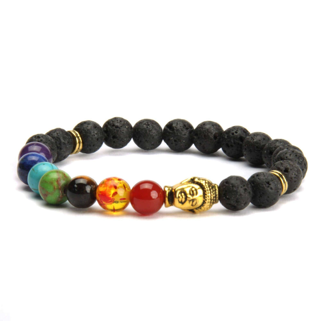 Chakra Armband mit Buddha & Lavastein (Ø 8mm)
