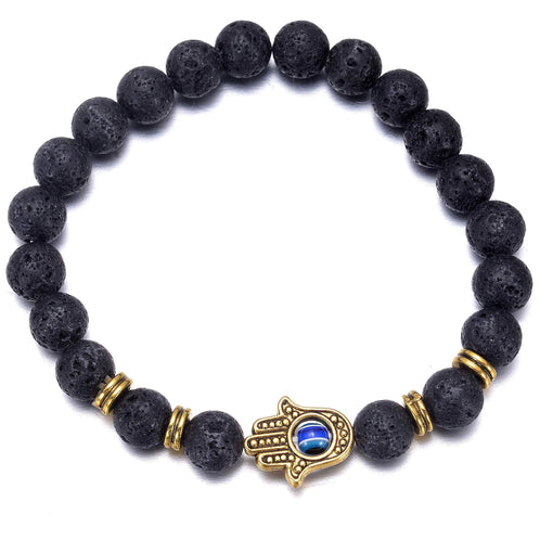 aqasha® Armband Lavastein - Armband - Hand der Fatima (0,8 cm)