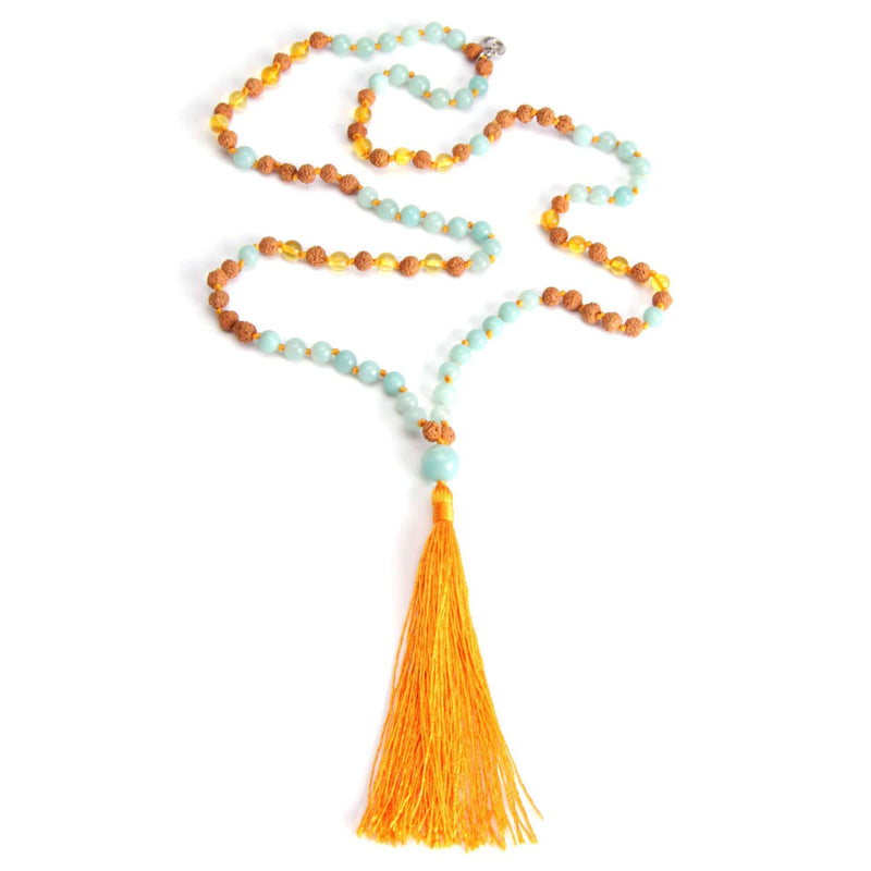 Sarina Kolibal Halskette Mala Gebetskette Amazonit & Bernstein "Hoffnung"
