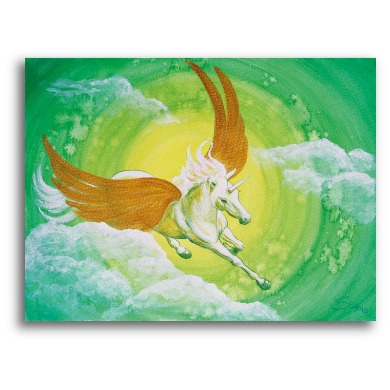 Sonja Ariel von Staden Kunstdruck Leinwand / 40x30 cm Pegasusbild: Glückliches Pegasus-Einhorn - Kunstdruck