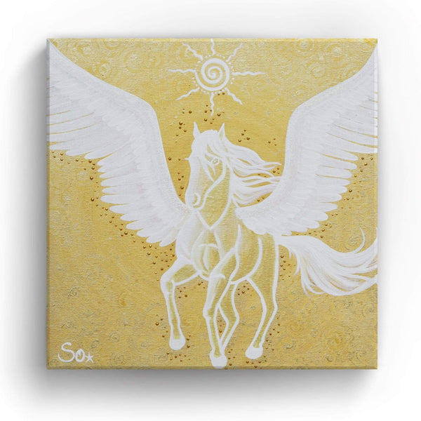 Sonja Ariel von Staden Kunstdruck Leinwand / 20x20 cm Pegasusbild: Goldener Pegasus - Kunstdruck