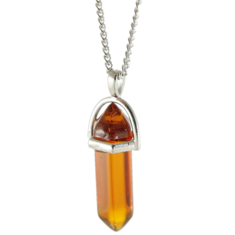 aqasha® Halskette Prisma Anhänger Glas braun "Stein der Natürlichkeit"