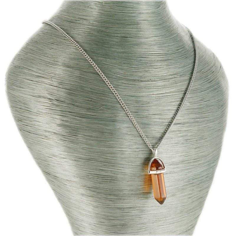aqasha® Halskette Prisma Anhänger Glas braun "Stein der Natürlichkeit"
