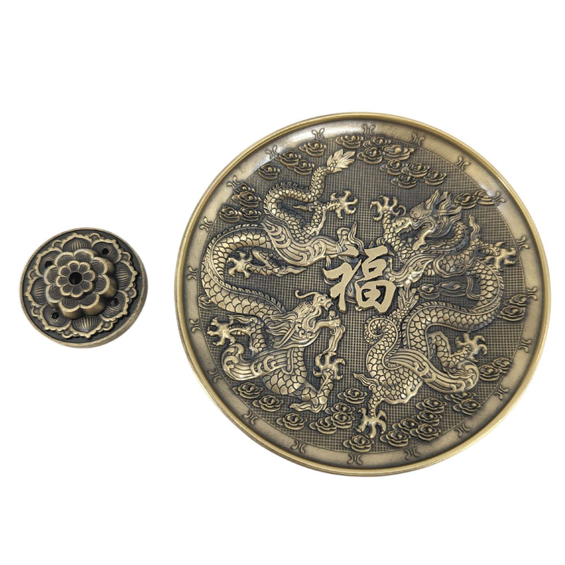 Räucherstäbchenhalter Drache rund aus Zink, bronzefarben (Ø 10cm)