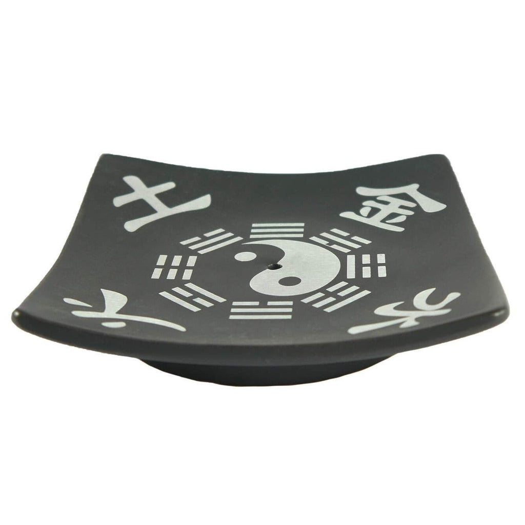 Räucherstäbchenhalter Yin & Yang mit vier Elementen schwarz (12cm)