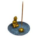 Räucherstäbchenhalter, Blaue Schale mit Gold Buddha (11,5cm)