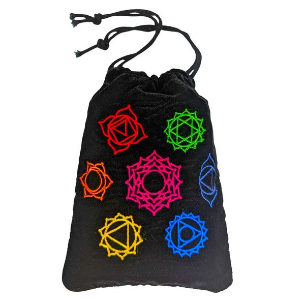 Velvet pouch with ribbon, spiritual symbolism: 7 chakras