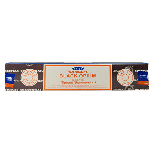 Satya Nag Champa Black Opium, Schwarzes Opium Räucherstäbchen, 12 Sticks, 20cm, Brenndauer 45min
