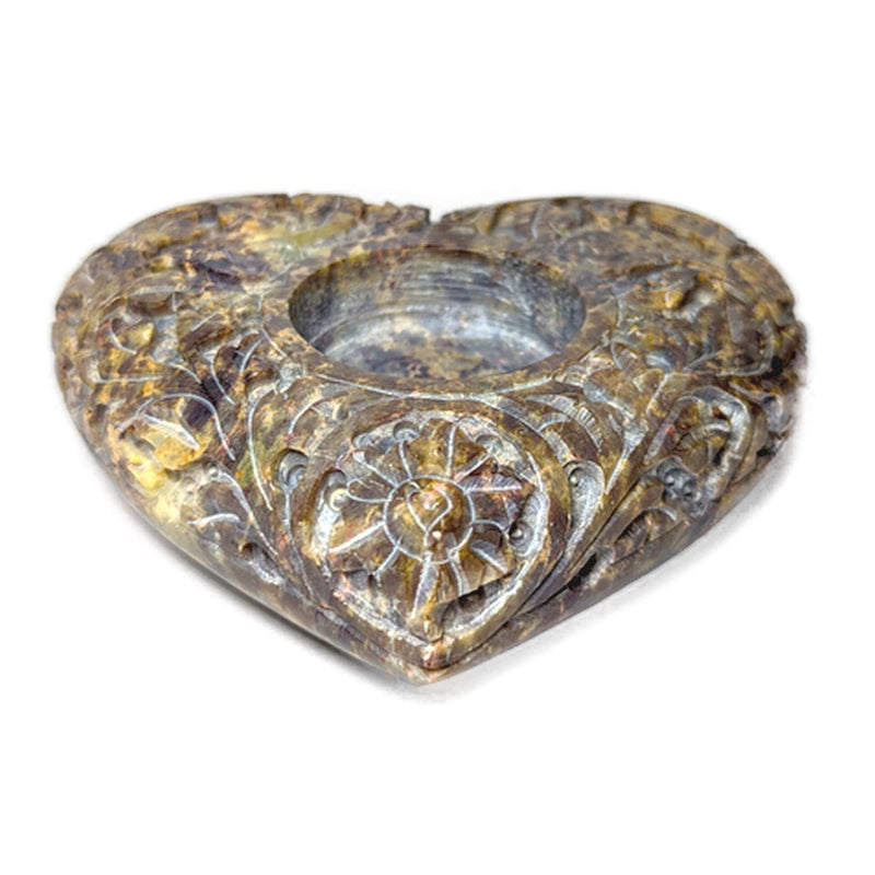 Räucherstäbchen- & Teelichthalter Herz aus Speckstein (11,5x10cm)