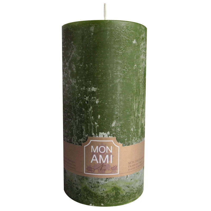aqasha® Stumpenkerze Mon Ami Rustique - Paraffin - dunkelgrün (Höhe: 20cm, Ø = 10cm)