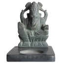 aqasha® Teelichthalter - Speckstein - Ganesha - graun/schwarz (14x10 cm)